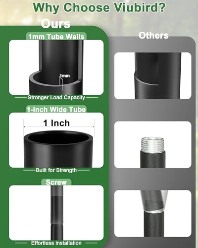 Bird Feeder Pole – 104 Inch Height Bird House Pole with 1-Inch Dia Heavy Duty for Birdfeeders, Feeding Stand with Mount Kit for Outdoor, Slip-Fit Connection, Black - color: Black, size: 104 Inch