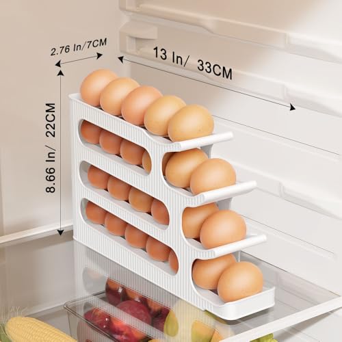 Egg Holder for Fridge, 4 Tiers, Egg Roller for Eggs 24 Count | Auto Rolling Egg Storage Organizer for Refrigerator, Slim Space Saving Container, Dispenser - size: 4 Tiers