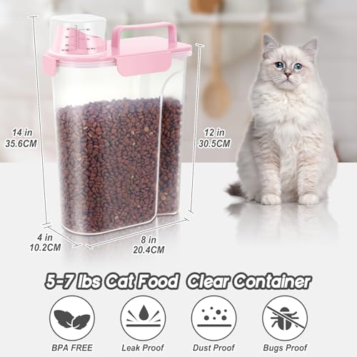 LEAWALK 5-7Lbs/6Qt Dog Cat Storage Container Portable with Upgraded Large Spout and Cup, Plastic Pet Food Dispenser for Small Animal Kibble, Bird Seed, Oatmeal, Rice, Flour, Brown Sugart- Light Pink - color: Light Pink, size: 5L-1pack