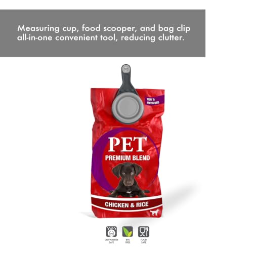 Dexas Popware for Pets Collapsible Klip Scoop, 3-in-1 Pet Food Scoop, Measuring Cup and Bag Clip, 1 Cup Capacity, Light Gray - color: Light Gray, size: 1 Cup Capacity
