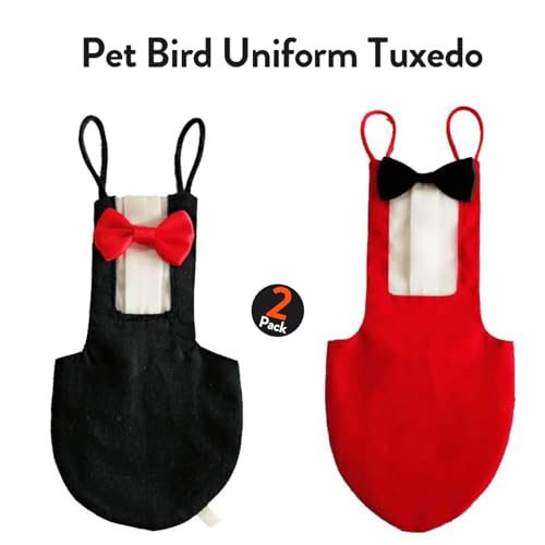 QBLEEV 2 Pack Bird Diapers, Reusable Cockatiel Tuxedo Flight Suite Costume | Parrot nappy clothes for wedding party birthday cosplay photo, pigeon pants urine wet suit for conure macaw budgies parakeet - size: L