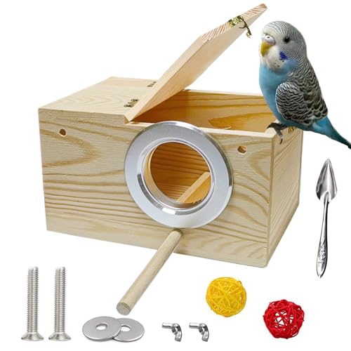 JSLZF Bird Nest, Parakeet Nest Box, Bird Breeding Box with Perch, Wood Budgie Nest Box for Bird, Parrot, Lovebirds, Parrotlet, Finch, Sparrow 7.8” x 4.7” x 4.7”