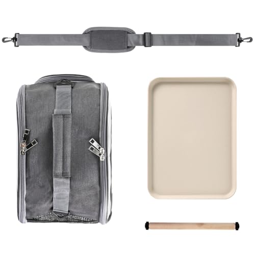 Small Bird Travel Carrier Cage Portable Bird Parrot Parakeet Cockatiel Travel Carrier Bag Lightweight Birds Backpack with Standing Perch and Stainless Tray for Vet Visit Side Access Window - color: gray
