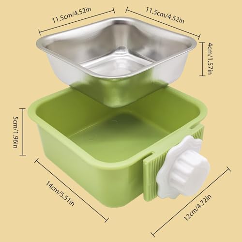 Pet Hanging Bowl for Crates, 2 in 1 Small Dog Bowl Puppy Removable Stainless Rabbit Cat Feeder Food Water Bowls for Puppy Cat Bird Rabbit Hamster Guinea Pig Ferret Small Animals - color: Green