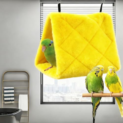 Bird Nest Snuggle Hut Soft Plush Hammock Hanging Cage Tent for Birds Parrot Winter Warm Bed Pet Toy for Hamster Parrot Macaw Budgies Eclectus Parakeet Cockatiels Cockatoo Lovebird (Yellow) - color: Yellow