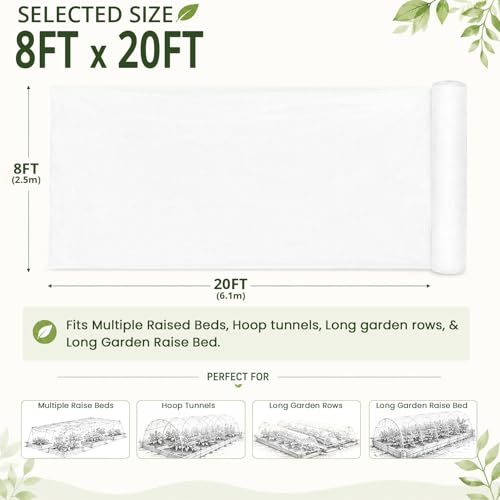 8Ft x 20Ft Garden Netting, Fine Mesh Insect Netting for Plant Protection, Mosquito Bug Bird Barrier Mesh Cover for Vegetables Fruits Flowers Raised Beds | Mosquito Bug Bird Animal Pest Barrier Netting for Garden Row Cover Raised Bed Greenhouse Vegetable F