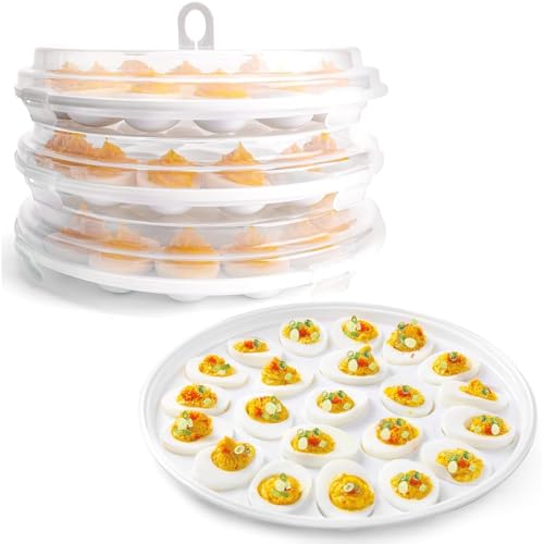 HANSGO Deviled Egg Containers with Lid, 3 PCS Deviled Egg Platter Carrier | Deviled Egg Trays with 66 Slots for Party, Home Kitchen, Easter, Thanksgiving and Other Festival, White - color: 3PCS White