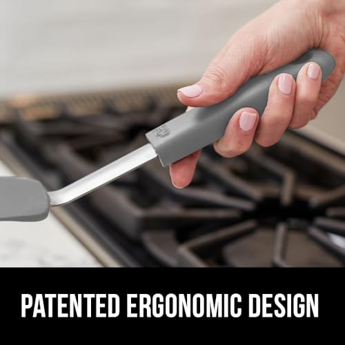 GORILLA GRIP BPA-Free Silicone Spatula for Non Stick Frying Pan, Heat Resistant Flexible Head, Patented Soft Comfortable Handle, Non-Scratch Kitchen Turner, Flip Burgers, Pancakes, 11.6 in, Gray - color: Gray