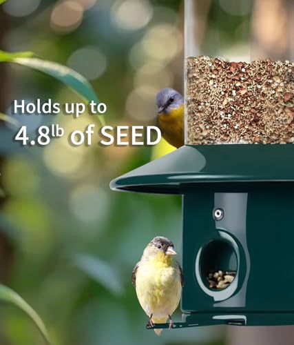 Squirrel Proof Bird Feeders for Outdoor: 4.8LB Large Capacity Hanging Bird Feeder, Weight-Activated Mechanism Wild Bird Feeders, Chew-Proof Metal Birdfeeder for Finch Cardinal Chickadee - color: Blue