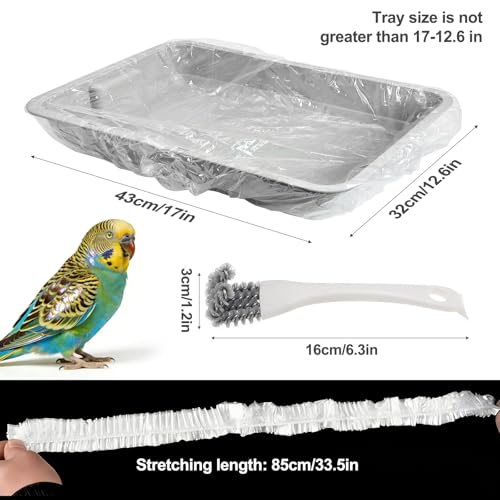 Disposable Bird Cage Liner Bags, 17X12.6 Inches, 0.6 Mil, 50 Pack | Plastic Leak-Proof, Includes Cage Cleaning Brush, For Parrots, Rabbits, Guinea Pigs - size: 17x12.6 inches
