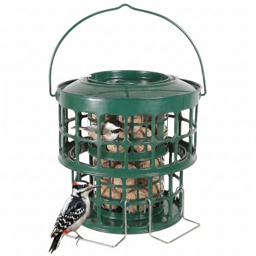 KOL All-Metal Suet Bird Feeder, Heavy-Duty Double-Layer Suet Ball Feeder for Wild Birds, 360° Feeding with Drainage Tray, Ideal for Suet Balls and Seed Cakes (Jasper) - color: Jasper