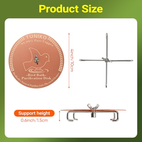 2 Pack Bird Bath Copper Disc with Base, Reinforced 99.99% Pure Copper Plate Cleaning Disk with Holder for Safe Clean Birdbaths Water All-Season, Fit All Bird Baths Bowls Fountain, 4inch, 0.6mm - size: 2 Pack Set