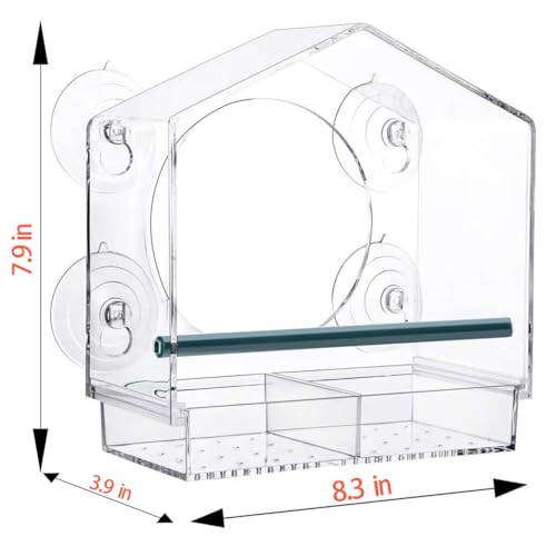 Window Bird Feeder with Strong Suction Cups, Clear Bird Feeder | Removable Seed Tray Clear Acrylic Bird Feeder for Window