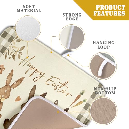Giwawa Happy Easter Dish Drying Mat for Countertop, 16"x18" Cute Bunny Rabbits Eggs Carrot Dish Drainer Mats, Bufflao Plaids Fast Dry Microfiber Large Dish Drying Pad Kitchen Accessories Decor - size: 18" x 16"