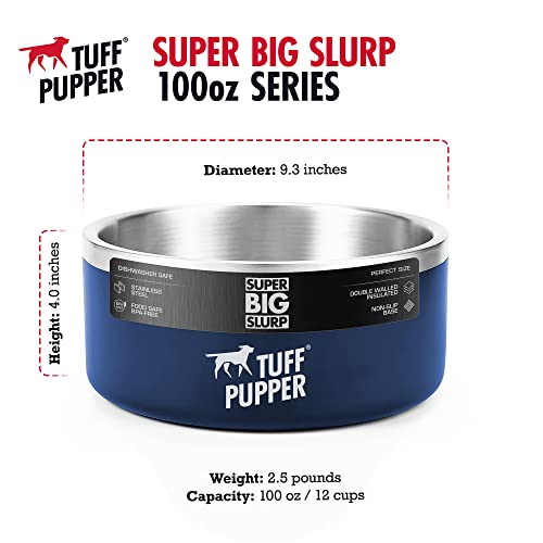 Tuff Pupper 100 oz Heavy Duty Insulated Stainless Steel Dog Bowl for Large Dogs, Non-Slip Base, Dishwasher Safe - color: Midnight Blue, size: 100oz