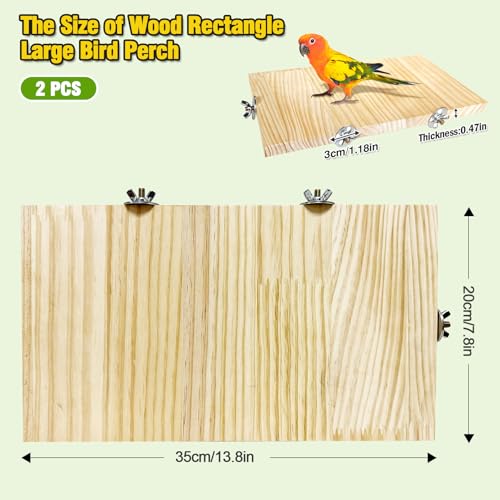 2PCS 13.8x7.9 inches Large Bird Perch Stand Wooden Parakeet Stand Platform Parrot Cage Accessories Rectangle Corner Stand Perch Shelf for Budgie Cockatiel Conure Macaw African Grey Chinchilla
