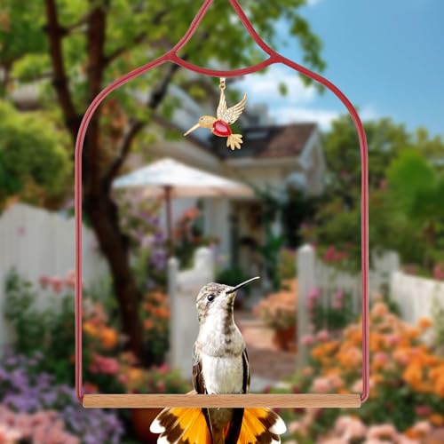 Hummingbird Swing - Metal Hummingbird Swings and Perches with Wooden Dowel for Outdoor Garden Patio Backyard Hanging, Bird Essentials