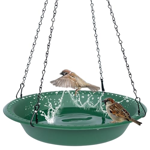 OVZILKI Bird Baths for Outdoors Heavy Duty, 16 inch BirdBath Bowl Only with Rust-Proof Black Chains, Hanging Bird Bath Hanging Bird-Feeder for Garden Backyard Decor (Green 1 Pack) - color: Green, size: 16in 1pack