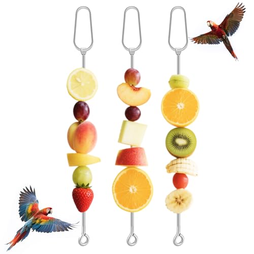 3 Pcs Fruit Vegetable Bird Cage Feeder, Toys for Parakeets, Cockatiels, Conures and Small Animals, Bird Cage Accessories with Stainless Steel