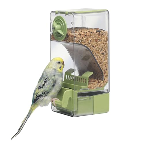 Automatic Bird Feeder, Bird Cage Feeder with Perch for Parakeet Canary Cockatiel Finch (Green) - color: Green