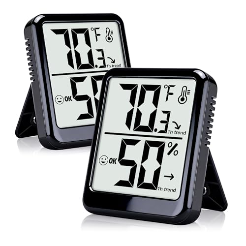 2 Pack Room Thermometer Indoor Hygrometer Digital Humidity Meter | Accurate Sensor, Fast Refresh, Big Digits, Easy to View, ℉/℃, w/ AAA Battery, Compact for Home, Office, Pet, Plant - color: Black - Upgraded Version, size: 2 - Pack