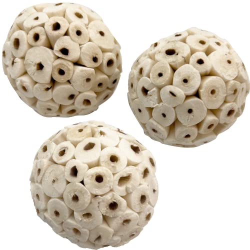 by M&M 5110 Small Sola Bird Balls Pk3 - Handmade Natural Sola Wood Bird Foot Toys, Shreddable Lightweight Wood Balls, Easy for Beaks and Feet to Forage, Grat for Small to Med Birds - color: Small Sola Balls, size: Pack 3