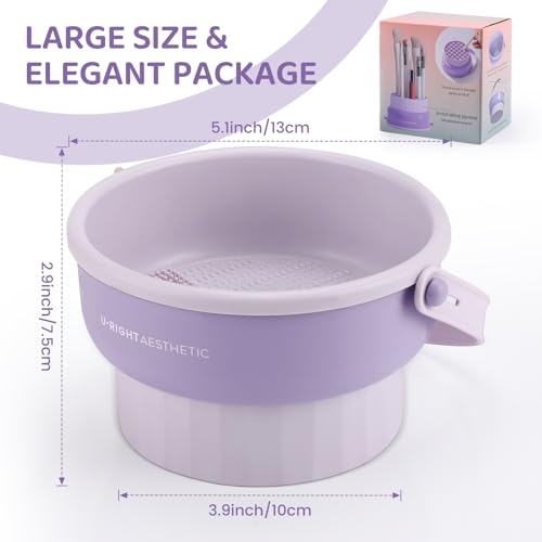 GOLIKEE 2 Pack Makeup Brush Cleaner Mat 3 in 1 Silicone Makeup Brush Cleaning Bowl Makeup Brush Sponge Scrubber Tool for Cleaning, Storage and Upside Down Drying, (Two Purple) - color: Purple