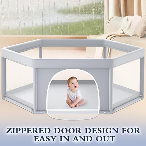 XVISHX 65x65 Inch Hexagonal Baby Playpen, Playpen for Babies and Toddlers, Baby Play Pen Playard for Indoor & Outdoor Active Center Game Fence, with Skin-Friendly Fabric and Soft Breathable Mesh - size: 65 × 65 Inch Hexagonal