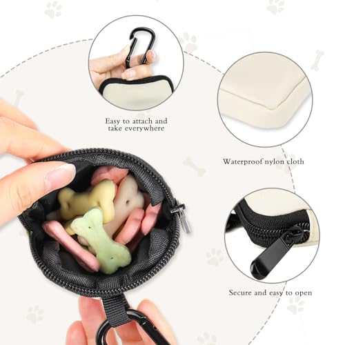 Waterproof Dog Treat Pouch, Dog Training Treat Pouch Built in Poop Bag Dispenser Adjustable Shoulder Bag (BLK) (Beige Small Pouch) - color: Beige