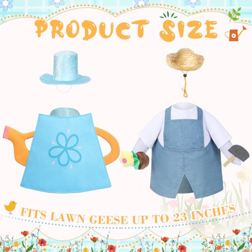 2 Set Porch Goose Outfit Spring Gardener Goose Clothes with Small Flower Pot for 23" Cement Outdoor Patio Yard Decor(Watering Can) - style: Watering Can