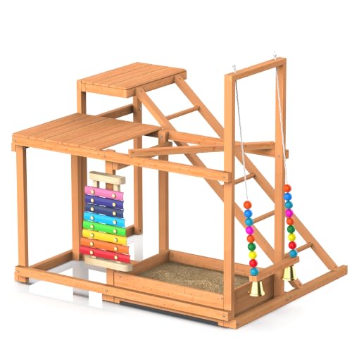 Wooden Chicken Activity Play for Poultry Run, Chicken Toy for 3-4 Birds | Chicken Coop Accessory with Multiple Perches, Swing, Ladder, Feeder, Xylophone Toy & Bell, Outdoor Birds Pet Entertainment