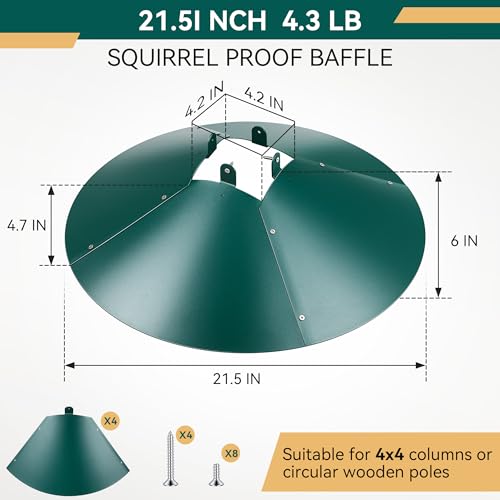 Qualirey 21.5" Metal Squirrel Proof Baffle, for 4 x 4 Posts(Green,1 Pack) | Wrap Around Guard for Bird Feeder Pole to Deter Squirrels - color: Green