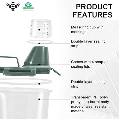LEAWALK 3-5Lbs/3Qt Dog Cat Food Storage Container With Foldable Bowl, Plastic Pet Food Dispenser for Small Animal Kibble/Pet Food/Bird Seed/Oatmeal/Rice/Flour/Brown Sugart/Cereals (Dark Green) - color: Dark Green, size: 3L-1pack