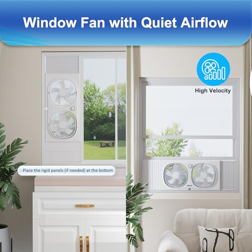 shinic 3-Speeds Window Fan with 180°+90° Rotatable Fans, Manual Reversible, Vertical Window Fan with Rigid & Accordion Expanders, Width Adjustable (21.65" to 33.27"), Ideal for Home, Kitchen, Bedroom