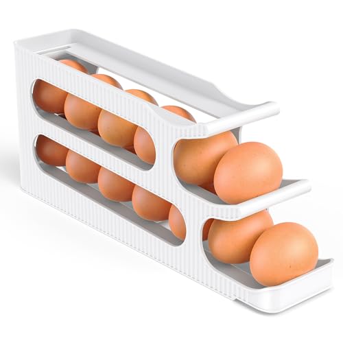 Egg Holder for Fridge, Egg Roller for Eggs 18 Count, 3 Tiers | Auto Rolling Egg Storage Organizer for Refrigerator, Slim Space Saving Container, Dispenser - size: 3 Tiers