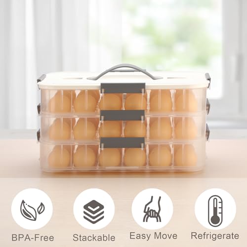 BTSKY Deviled Egg Platter with Lid, 3-Layer 54 Slots Deviled Eggs Carrier, Clear Portable Egg Holder for Fridge Reusable Deviled Eggs Tray Carton Box for Easter and Party Favor (3-Layer, White) - color: White, size: 3 Layer-Hold 54 Eggs