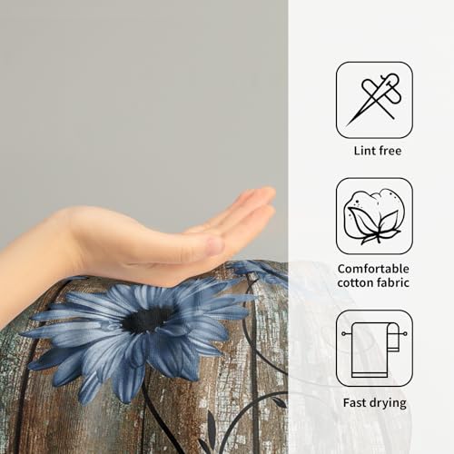 Giwawa Rustic Barn Sunflower Wooden Hand Towel 15x30 Set of 2, Fall Blue Daisy Flower Plank Fingertip Towel Retro Board Face Towel Country Barnwood Washcloth for Bathroom Farmhouse Log Cabin - color: Board Daisy Blue