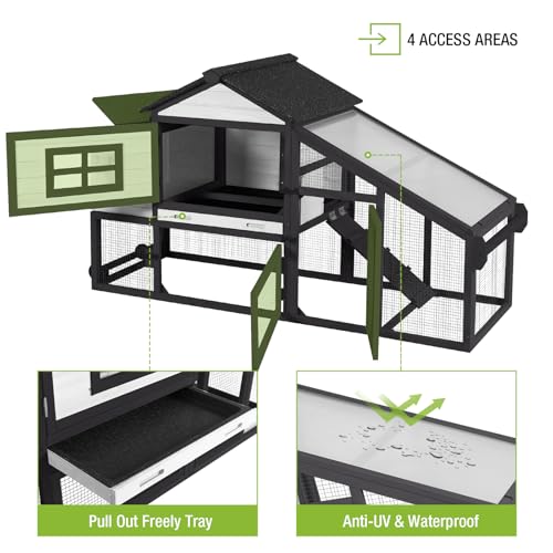 Large Chicken Coop Mobile Outdoor Chicken House Hen Coop with Wheels Nesting Box, Poultry Cage Duck House with Run(White＆Black) - color: White ＆ Black