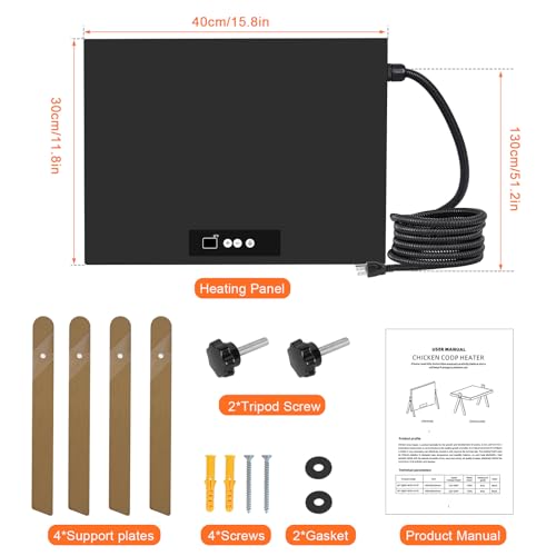 Foandbevi Large Chicken Coop Heater for Winter, Metal Chick Brooder Plate Radiant Heater for Chicken Coop, Safe 150W, Quiet & Thermostat Control Ideal for Chick Chicken Coops Dog Cat & Small Animals - size: 24.0"L x 18.0"W x 18.0"H