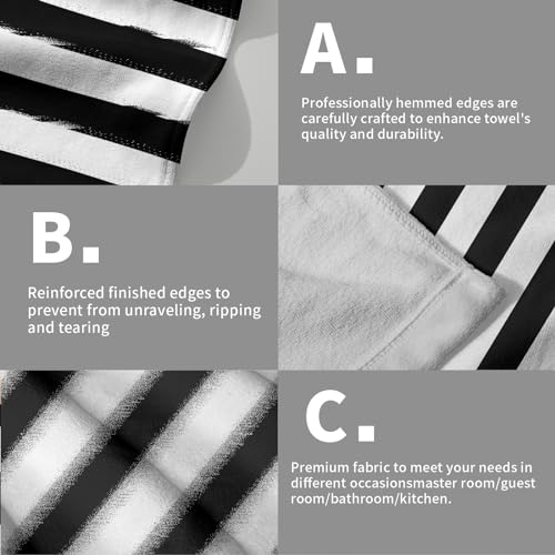 Giwawa Black and White Hand Towel - Classic Black White Striped Towels Modern Simple Bath Towels Absorbent Microfiber Fingertip Towels for Bathroom Kitchen Gym 14 x 28 Inch, Set of 2 - color: Black White
