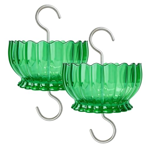 9oz Plastic Ant Moat for Hummingbird Feeder, 2-Pack Green Insect Guard | Stainless Hooks, Daisy Floral Buffer, Transparent Nectar Protector, Water Barrier Blocking Bugs, 9 Ounce/270ml Capacity - color: Green, size: 2PC/Pack