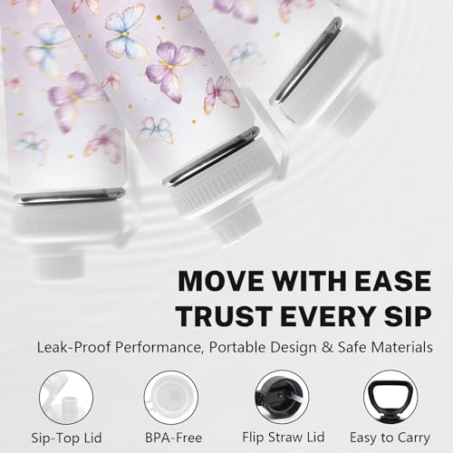 Butterfly 18oz Water Bottle, 2 Lids Handle, Insulated Travel Cup | 18oz Stainless Steel Sport Tumbler, Reusable Leak proof Anti Slip Boot Mug, Christmas Birthday Gift for Son Daughter - color: Butterfly