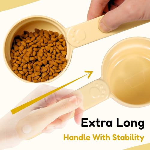 1/2 Cup Dog Food Scoop, Extra Long Handle Sturdy Melamine Pet Food Measuring Scoop with Clear Marking Lines, BPA-Free, Shatterproof, Dishwasher Safe (Butter Yellow, 1/2 Cup) - color: Butter Yellow, size: 1/2 Cup