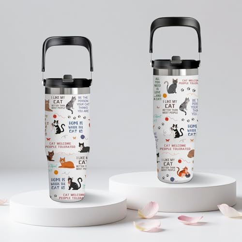 Gift for Cat Lovers - 30oz Double-Wall Insulated Tumbler with Top Handle and Flip Straw, Gift for Cat Mom, Women, Birthday & Christmas, Great for Office, Car, Travel Use - color: Cat1