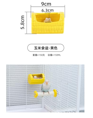Ceramic Bird Feeder Hanging Bowl, Corn Shaped Anti-Spill Food Water Dish Cup Cage Mounted Feeding Bowl for Parakeet, Budgie, Cockatiel, Parrot, Hamster Small Pet Snack Feeder
