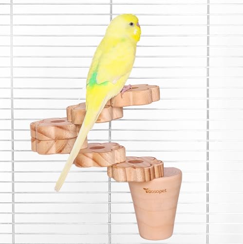 Natural Wood Bird Ladder Perch Toy - Chewable Safe Parrot Climbing Toy for Cockatiel, Finch & Other Small to Medium Birds, Bird Cage Accessories with Easy Screw Installation (Floral Pattern) - color: Floral Pattern