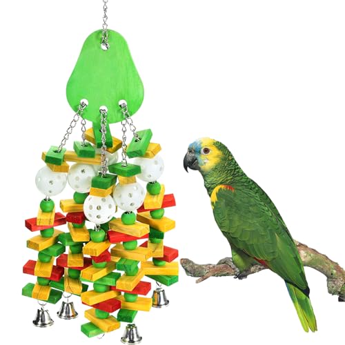 Large Bird Parrot Toys for Cockatoos African Grey Macaws Amazon Parrots | MEWTOGO, Brightly Colored, Appealing to Birds, Natural Wood, Bird Gifts, Avocado Style - color: Green