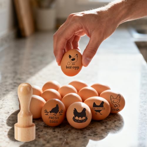 5Pcs 5 Styles Farm Fresh Egg Stamps Chicken Egg Stamps 0.63 Inch Mini Round Wooden Rubber Cute Farm Fresh Marking Stamper Ideal for Chicken Keepers Farmers Homesteaders Farmhouse Supplies