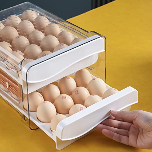 Sooyee Egg Holder for Fridge, Clear, 2 Drawers 40 Eggs | Eggs Organizer for Refrigerator,Space-Saving Egg Container, Clear Acrliy 2-Tier Egg Tray Storage for Kitchen - size: 40 Capacity
