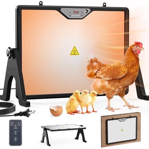 Chicken Coop Heater Brooder Plate, 180W Dual-Heating Chicken Heater | Thermostat | Cycle Mode | Light, Remote Control Chick Heater for Coop, Adjustable Chicken Warmer for Poultry, UL-Compliant - color: Black